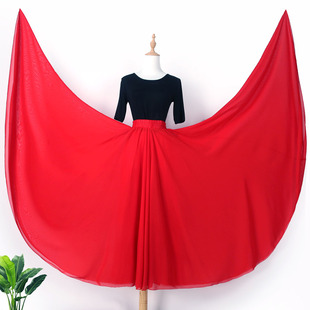 720度雪纺大摆裙古典舞舞蹈演出服广场舞开场舞红色白跳舞长裙子