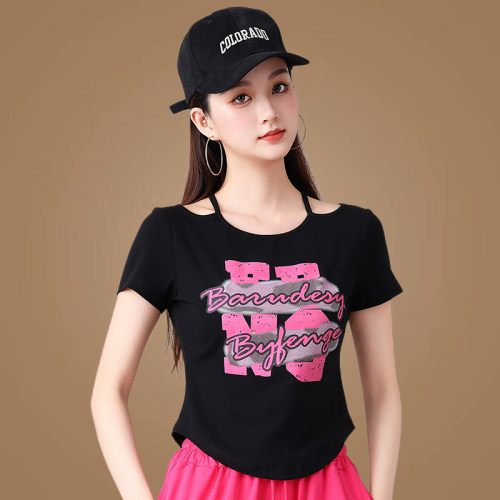 时尚短袖上衣女夏季新款跳舞衣服