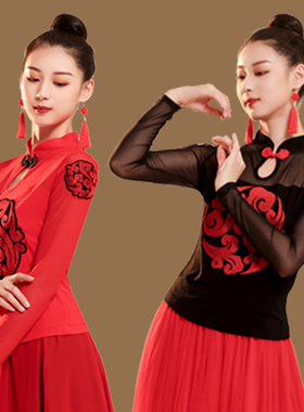 古典舞蹈上衣女黑色纱袖跳舞衣服时尚性感气质现代风韵演出舞蹈服