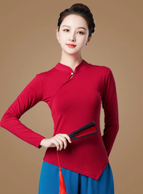 素色舞蹈上衣女春夏古韵盘扣民族风衣服广场舞百搭艺考比赛打底衫