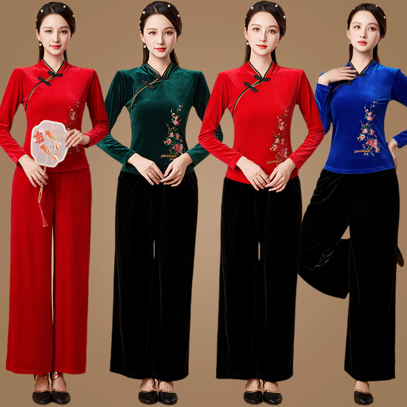 广场舞服装新款套装金丝绒民族风