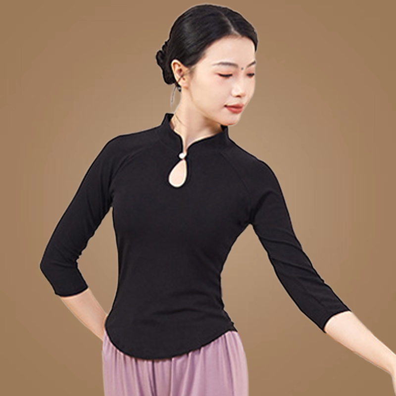 现代舞古典舞练功服上衣女春夏新款中式旗袍立领形体服广场舞衣服