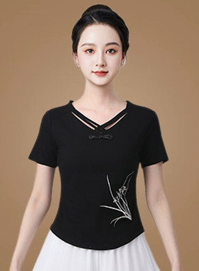 夏季新款民族风国风短袖上衣广场舞时尚显瘦舞蹈t恤团体演出服女