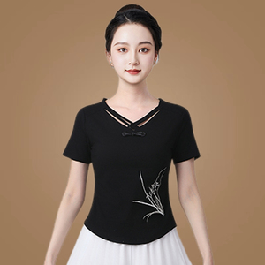 夏季新款民族风国风短袖上衣广场舞时尚显瘦舞蹈t恤团体演出服女