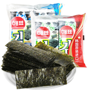 韩国进口海牌海苔即食紫菜原味芥末味包饭儿童大片脆烤紫菜片零食