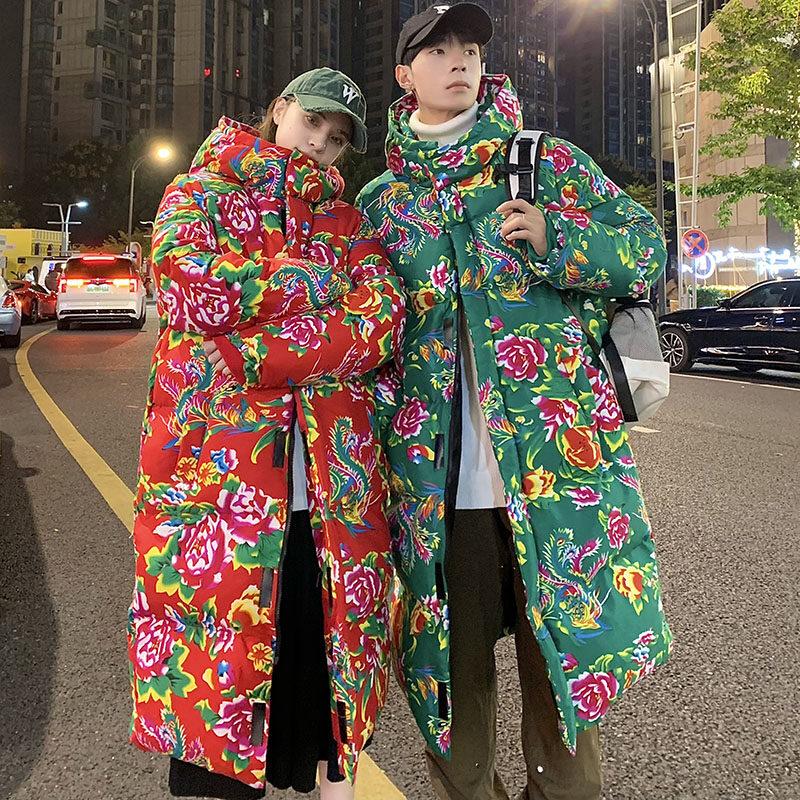 东北大花棉袄长版军冬保暖风衣