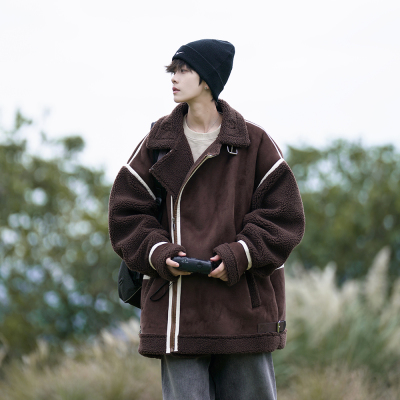 羊羔毛皮毛一体外套男款冬季加厚