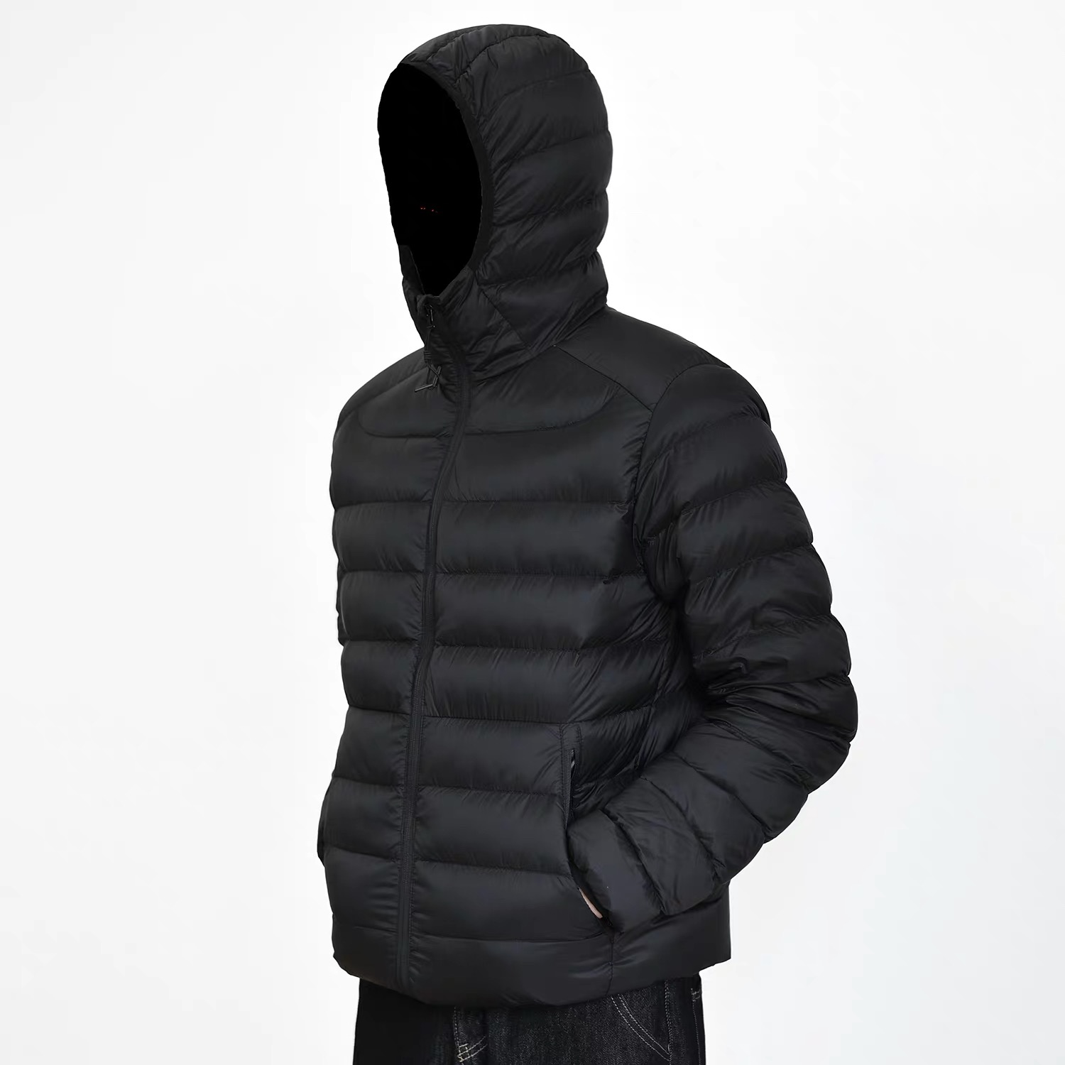 黑色美式连帽排骨羽绒服男冬季