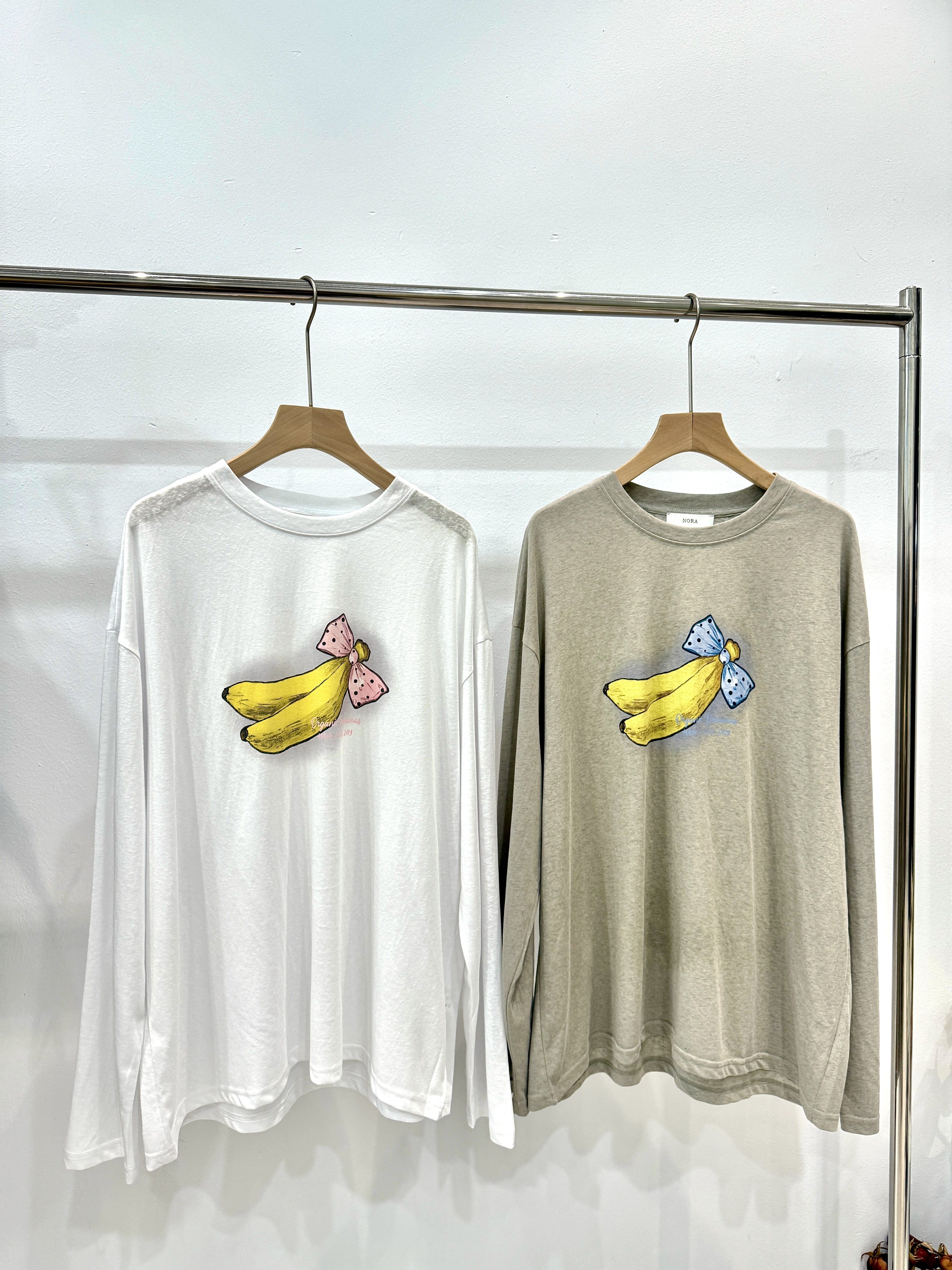 欧货26新款圆领蝴蝶结香蕉印花长袖针织衫女时尚显瘦百搭上衣T恤