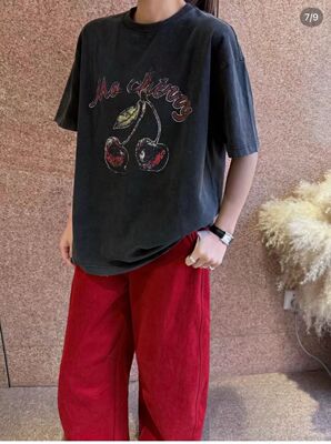 欧货2026新款圆领斑驳樱桃印花短袖T恤女时尚显瘦百搭上衣打底女