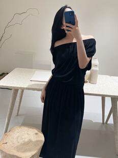 欧货春夏新款桑蚕丝天丝一字肩短袖女时尚显瘦百搭半身裙两件套装