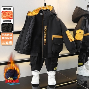 男童秋冬套装2025新款潮帅气儿童冬装男孩工装裤冬季外套加绒加厚