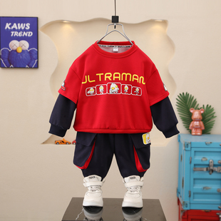 男童春装套装2026新款痞帅春秋季小男孩运动卫衣两件套奥特曼衣服