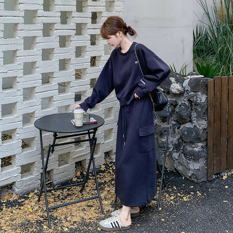 休闲减龄穿搭藏青色卫衣套装女初春秋好看高级感工装半身裙两件套，女装套装/套裙，浙宝176（原073）