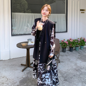 【数据好】韩系西装马甲水墨画连衣裙两件套套装裙8813-P160-K238,女装连衣裙,浙宝176（原073）