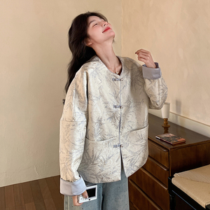 新中式盘扣印花短外套女早春秋今年流行新款爆款国风重工提花刺绣图片