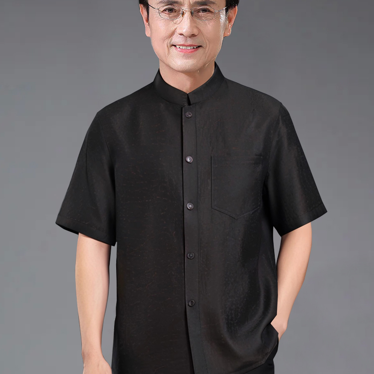 正品香云纱男装短袖衬衫夏新款双面穿真丝中式休闲爸爸桑蚕丝上衣