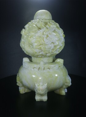 蓝田玉龙纹九转乾坤鼎摆件办公室