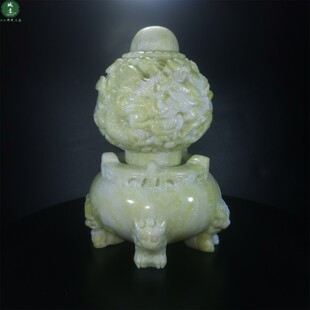 客厅入户玄关天然蓝田玉石龙纹九转乾坤鼎时来运转球小号摆件石头