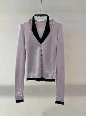 商场同款2026春季新时尚休闲拼接假两件V领针织衫女BR801194-889