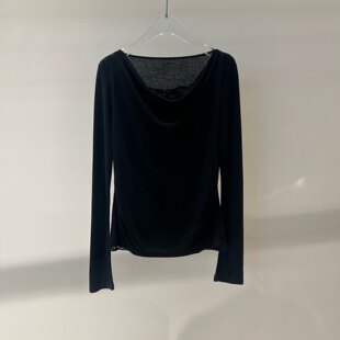 佳禾艾诺丝2026春款黑色蕾丝针织衫荡领打底衫毛衣女BR601136-589