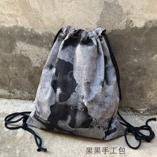 牛仔双肩包背包抽绳束口包晕染潮款 户外健身旅行包篮球包男女 时尚