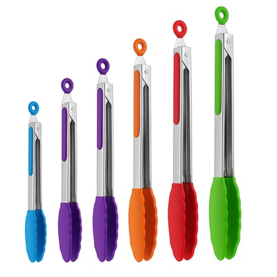 硅胶食物夹不锈钢加厚骨架防滑耐高温烧烤 Silicone Food Tongs