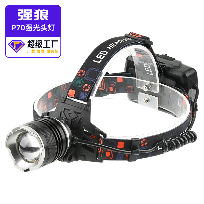 LED强光P70头灯 Type-C充电远射大功率三锂电应急充电宝户外照明