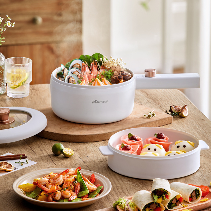 小熊DRG-P16M2电煮锅配蒸笼1.6L电火锅电炒锅陶瓷不粘锅上蒸下煮