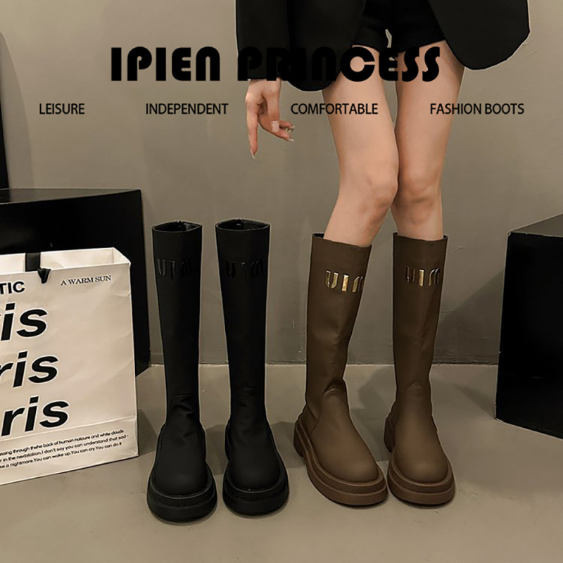 厚底复古英伦风轻奢高筒靴2025秋季新款时尚百搭棕色美拉德骑士靴