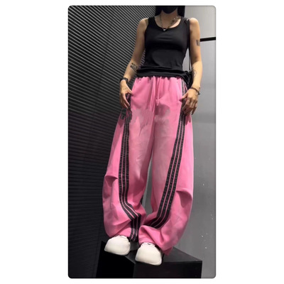 欧货香蕉裤女2025秋季新款个性洗水棉磨白皱褶宽松休闲弯刀长裤潮
