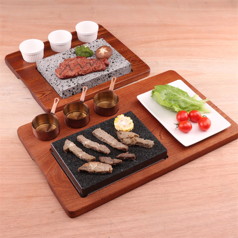 火山石板烧牛排烤盘花岗石板沙比利木板牛排煎盘岩石加热石板煎肉