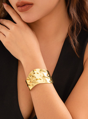 C-shaped metal bracelet宽版光面不规则个性金属手镯C形开口手镯