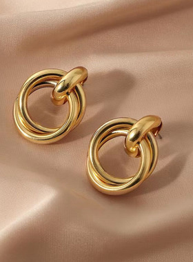 earrings跨境耳饰欧美时尚复古耳环质感双层金属缠绕耳环耳饰