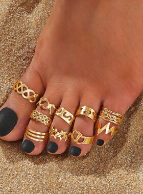 10 sets of foot rings开口脚戒10件套蛇形几何可调节沙滩脚指环