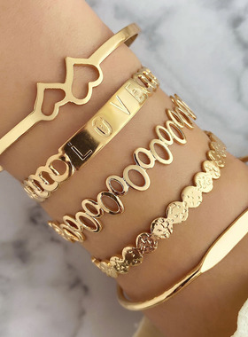 Stacked Bracelet小众多层手镯女字母心形个性百搭套装感叠戴手环