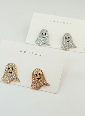 Ghost Ear Nails满钻幽灵耳钉简约可爱搞怪耳环万圣节派对耳饰品