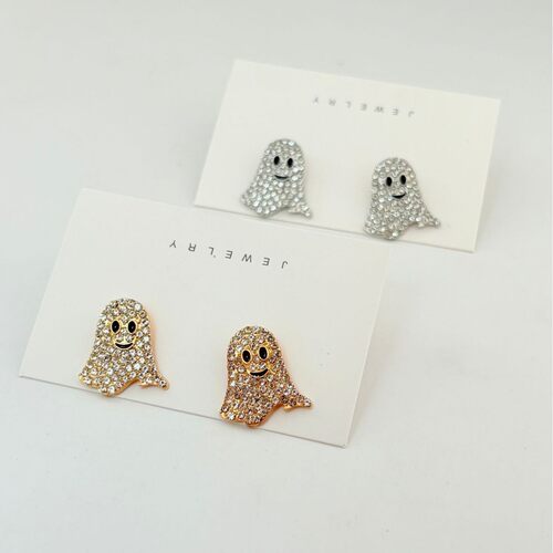 Ghost Ear Nails满钻幽灵耳钉简约可爱搞怪耳环万圣节派对耳饰品