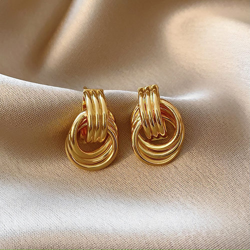 Geometric Circle Earrings圆形耳钉铜镀小众设计耳圈轻奢感女