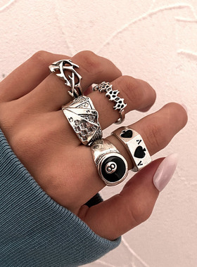 Ring 5-piece set欧美跨境戒指复古黑桃a纸牌戒指关节戒指5件套