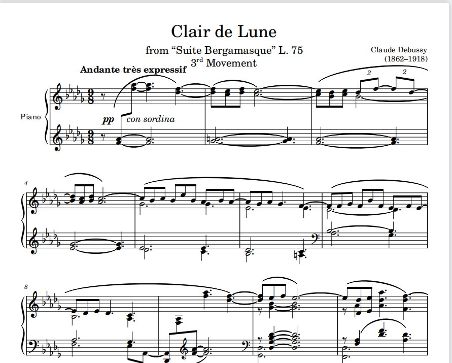 月光德彪西clair de lune debussy钢琴曲谱pdf