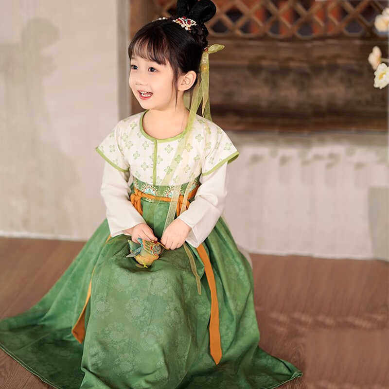 女童汉服秋2024新款中国风长袖坦领飘逸公主裙儿童演出表演服古装