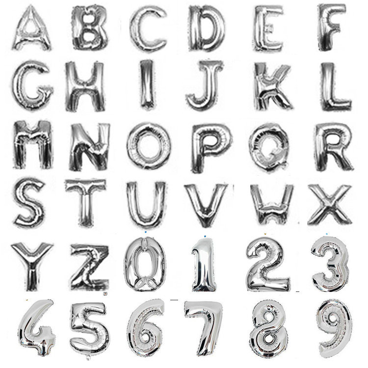 16寸银色字母气球数字铝膜气球