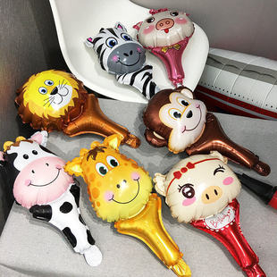 老虎手持棒气球长颈鹿斑马狮子猴子幼儿园地推小朋友儿童手拿气球