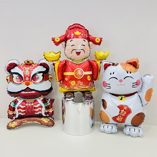 2026年新年喜迎财神爷站立铝膜气球商场美陈店铺展柜桌面装饰布置
