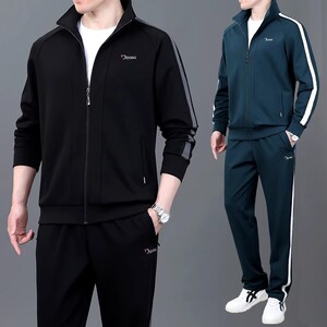 中老年运动套装男士秋冬季加厚加绒长袖卫衣纯棉爸爸休闲运动服装