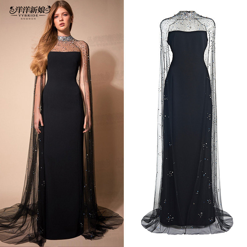 简约黑色名媛晚宴毕业舞会敬酒服