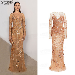 显瘦敬酒服2023新款 鱼尾优雅气质礼裙名媛聚会生日晚宴高级长礼服