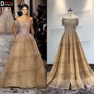 结婚答谢宴敬酒服zuhair 一字肩显瘦名媛生日长礼服 murad2020新款