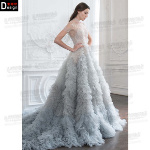 新娘结婚敬酒服2023新款 晚宴酒会年会渐变仙裙一字肩性感晚礼服女